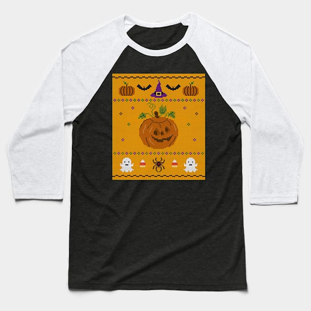 Halloween Jack o’ Lantern Knit Baseball T-Shirt by CupcakeCandice